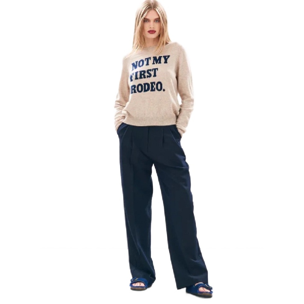 Jumper Not My First Rodeo Size 3 Women's Beige Sweater with Navy Text - Picture 6 of 11